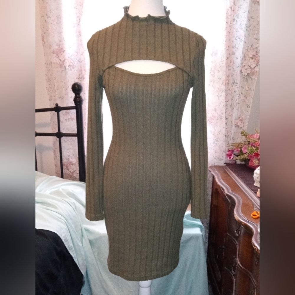 Olive Green Cut-Out Sweater Dress Size M